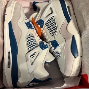 Jordan 4 military blue Shoes White and Blue